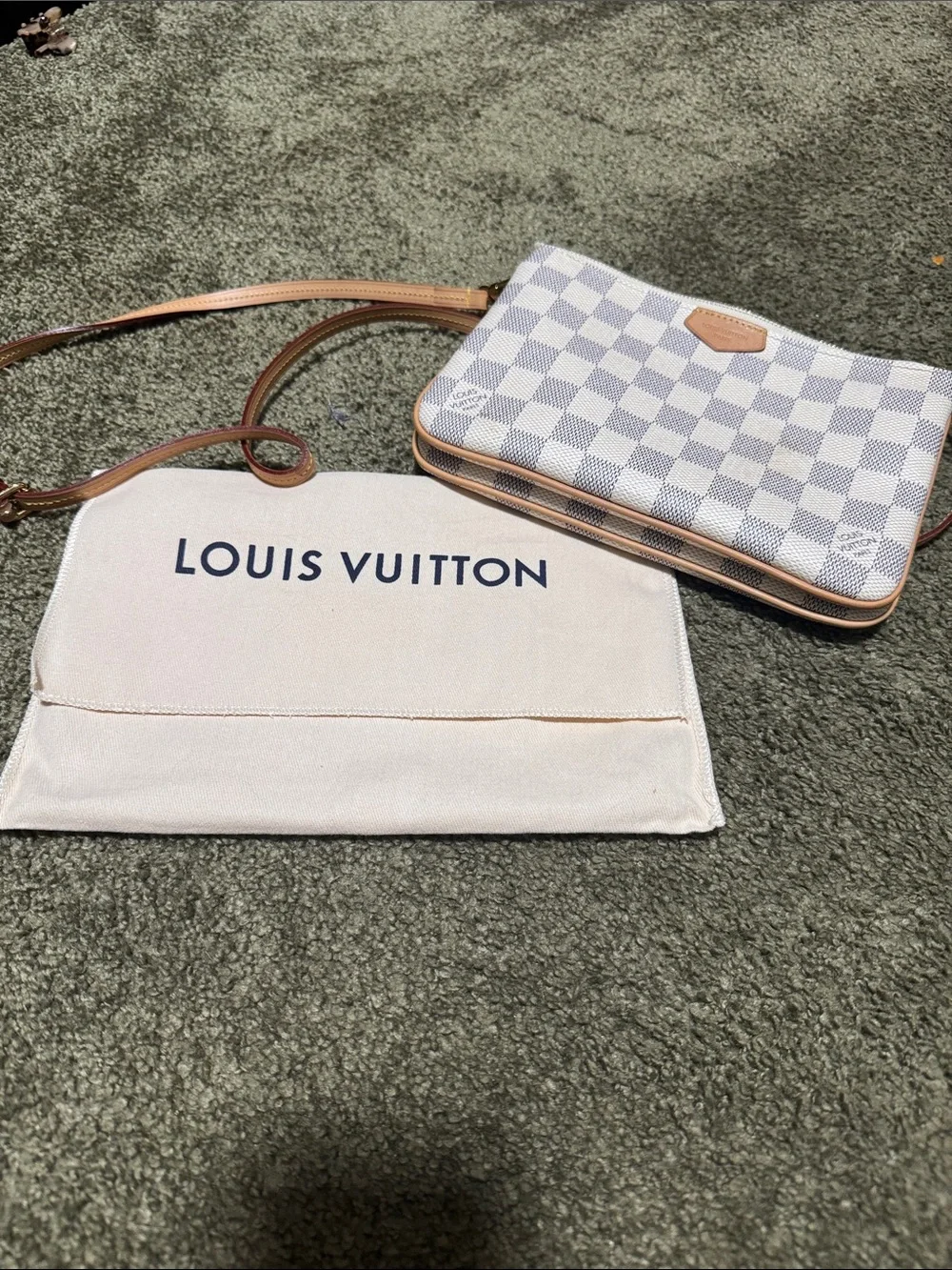 Louis Vuitton Damier Azur Crossbody Pochette in White and Tan